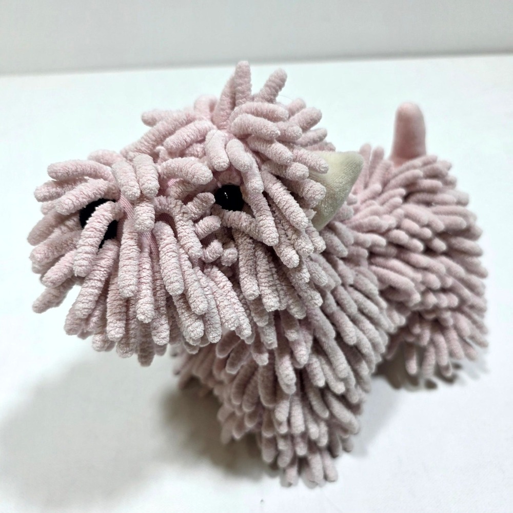 Soft Cute pink chenille shaggy terrier plush dog‎ stuffed animal toy 8" Sensory